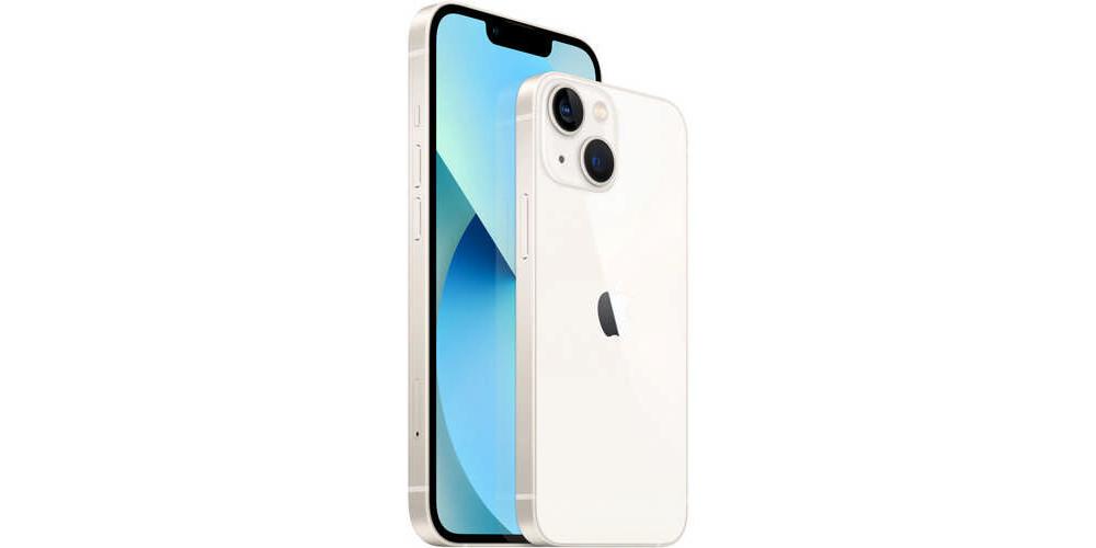 Smartphone in der Farbe Polarstern mit Vorder- und Rückseite. Das Display zeigt ein blau-grünes Motiv, die Rückseite besitzt ein Kamera-Modul mit zwei Linsen links oben.