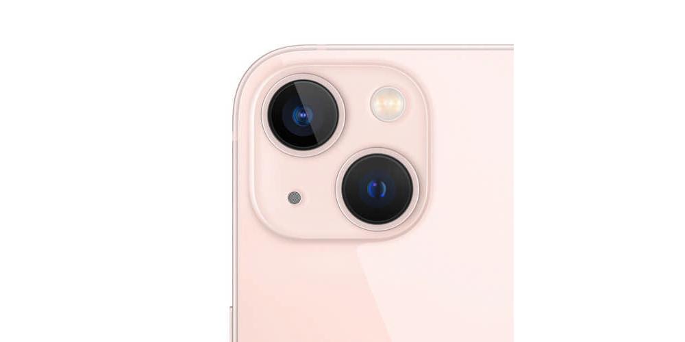 Nahaufnahme einer Smartphone-Rückseite in Rosa mit zwei Kameralinsen und LED-Blitz.